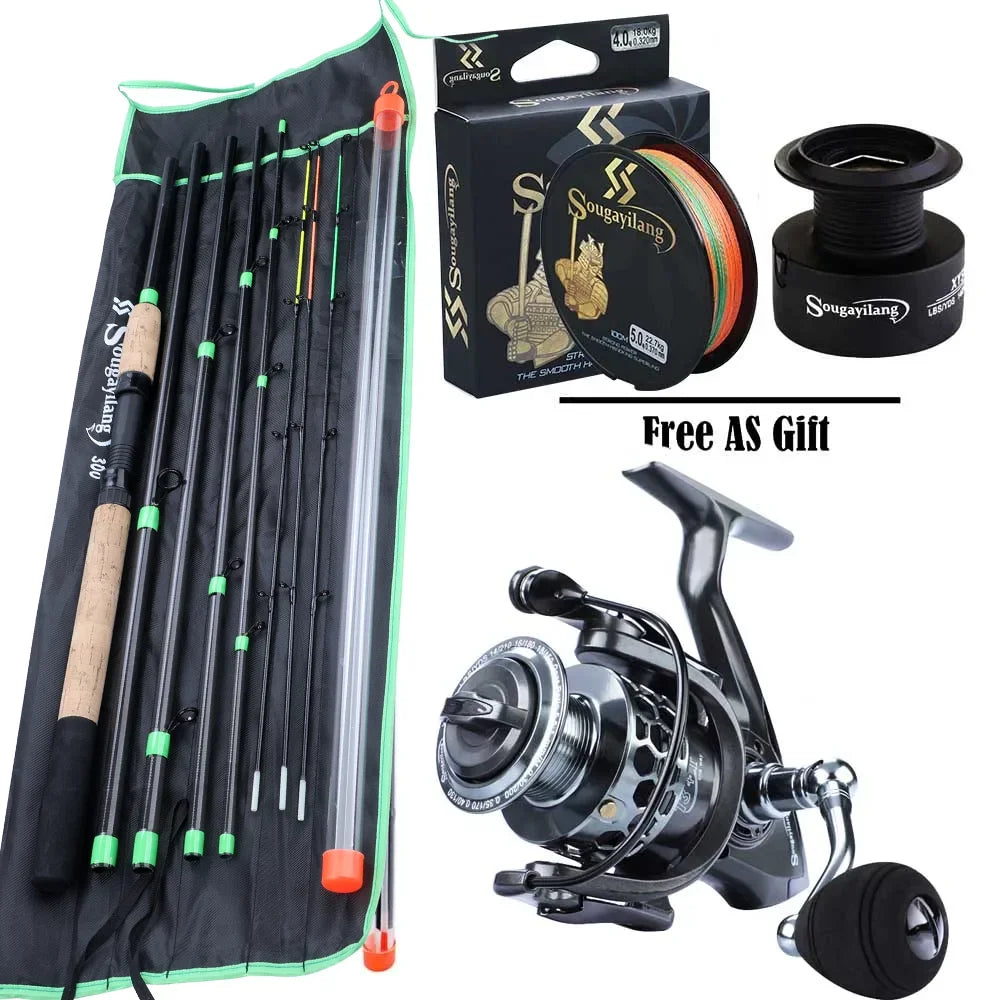 Sougayilang 3m L M H Power Spinning Feeder Fishing Rods and 3000 Series Spinning Fishing Reel with Fishing Line Full Kit Pesca