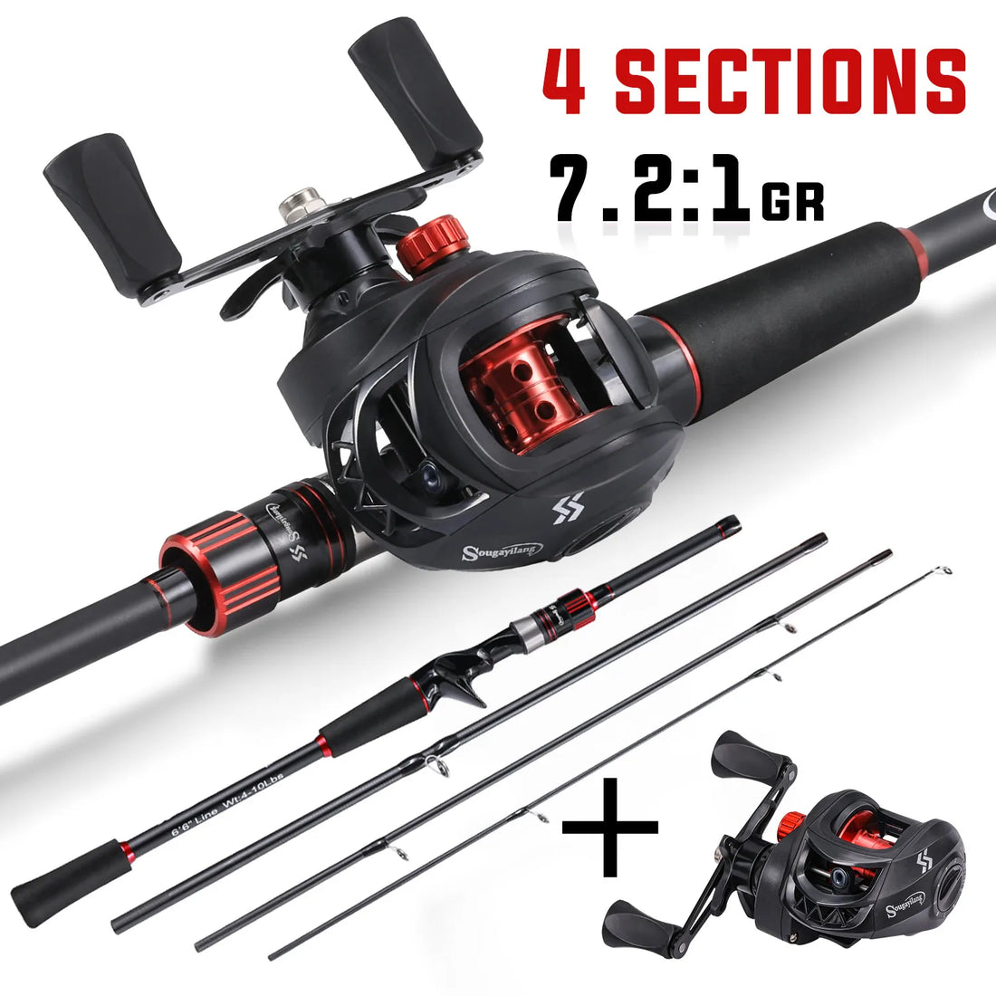 Sougayilang Fishing Rod Reel Combo 1.8~2.1m Carbon Fiber Casting Rod and 7.2:1 Gear Ratio Baitcasting Ree Max Drag 10kg for Bass