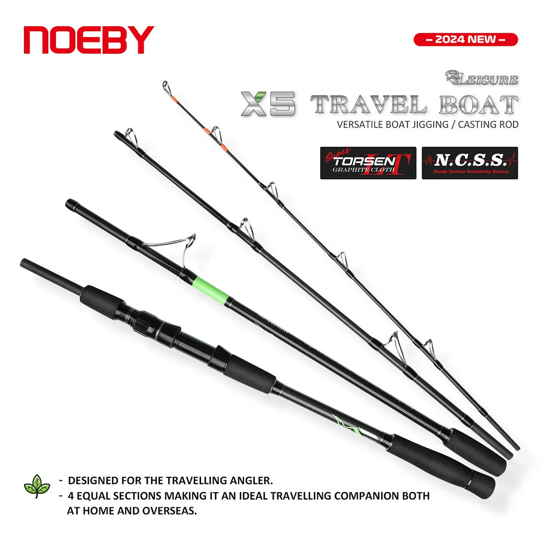 Noeby Travel Boat Jigging Fishing Rod 2.29m 2.43m 4 Sections Casting Rods Sinker 120# Drag 11kg Spinning Carbon Sea Fishing Rod