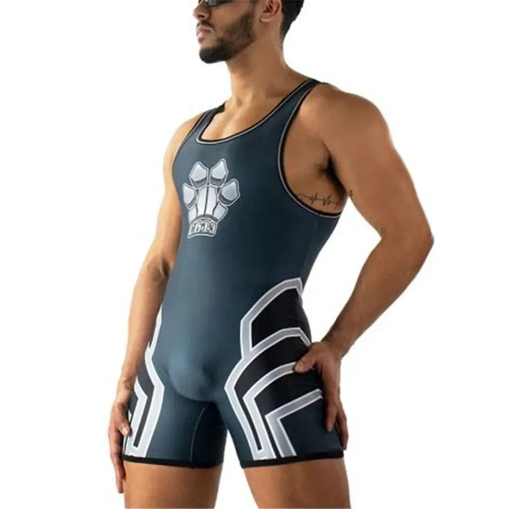 Summer Men's Wrestling Singlets Suits One-piece Powerlifting Sleeveless Gym Sport Fitness Clothing Boxing Tight Singlet Suit