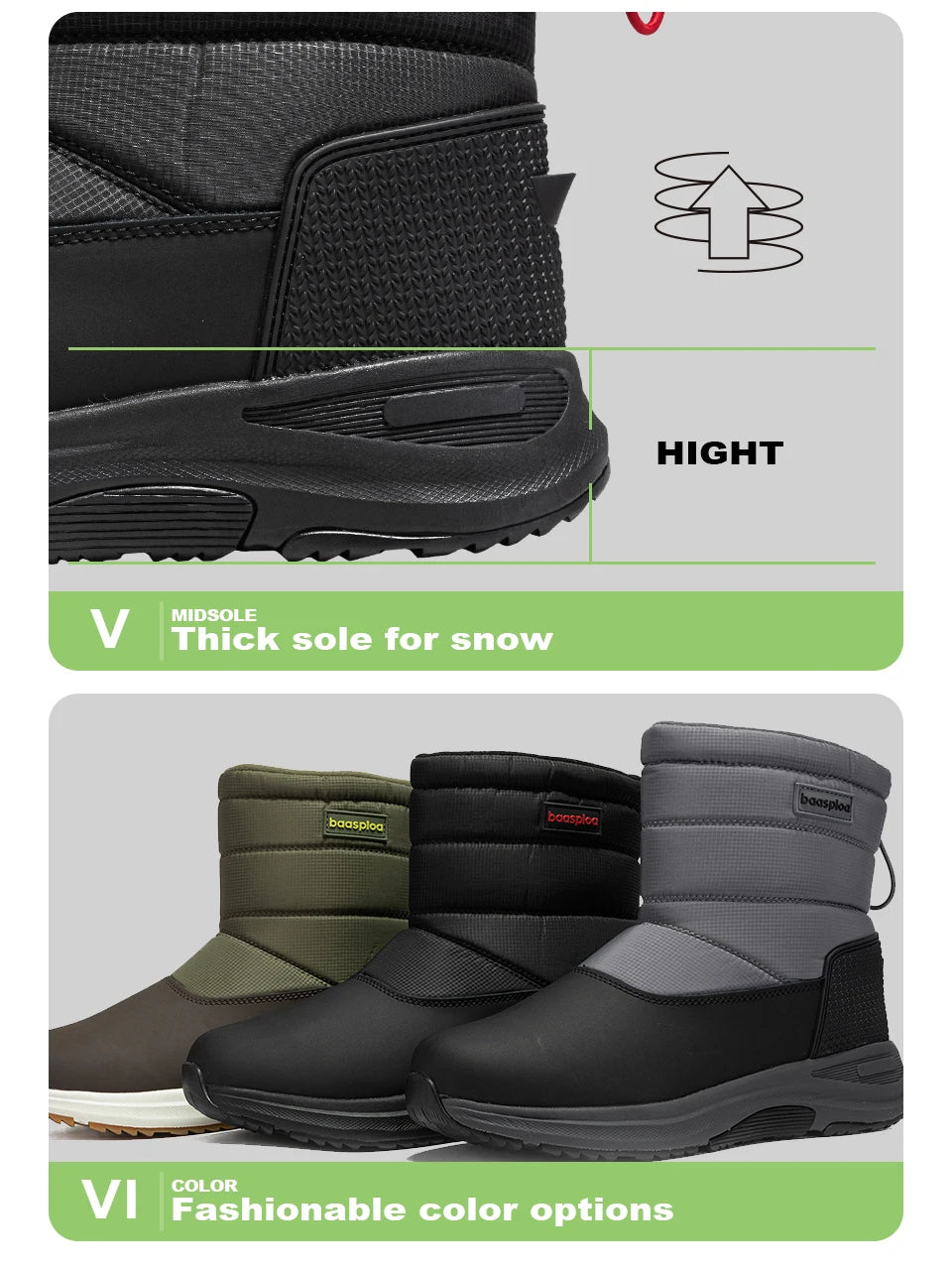 Baasploa Winter Boots Men New Casual Non-slip Wear-resistant Walking Shoes Male Fashion Thick Plush Warm Waterproof Snow Boots