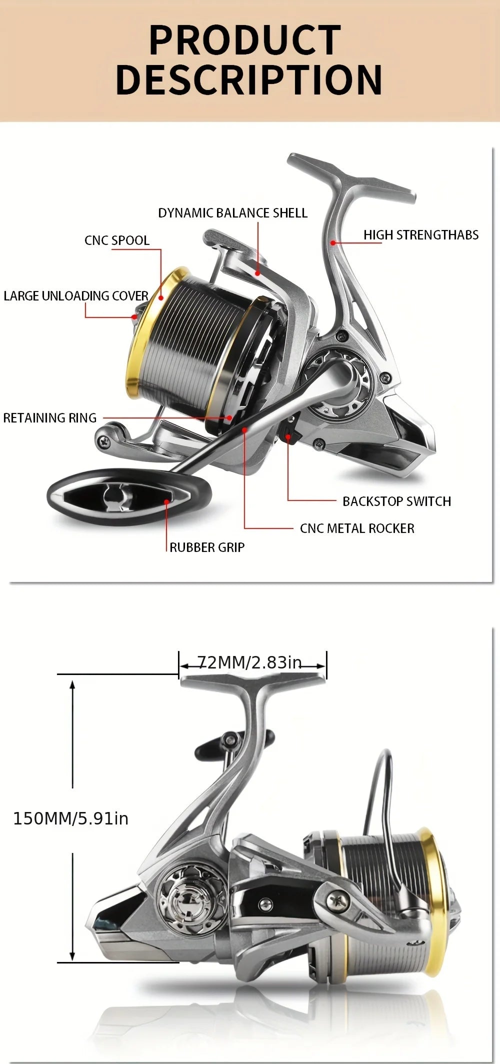 GLS Big Spinning Fishing Reel, 8000 9000 10000 12000 14000 Reel Drag 20KG Powerful Reel, Saltwater Fresh Water Fishing