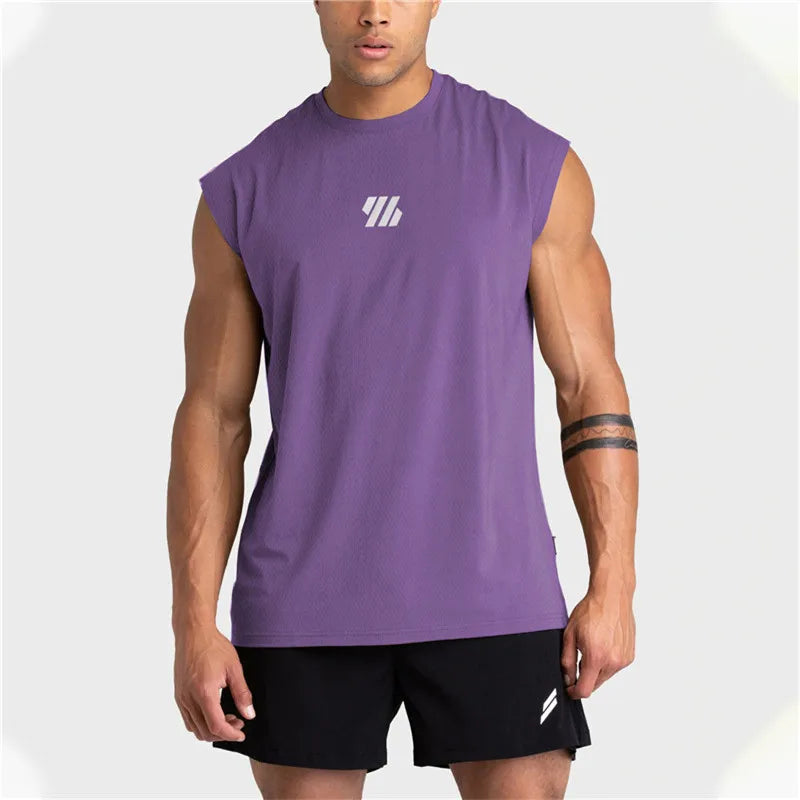 2024 Summer New Men's Fitness Tank Top Bodybuilding Sleeveless Workout Vest Quick-Dry Mesh Gym Running Shirt Men's Apparel