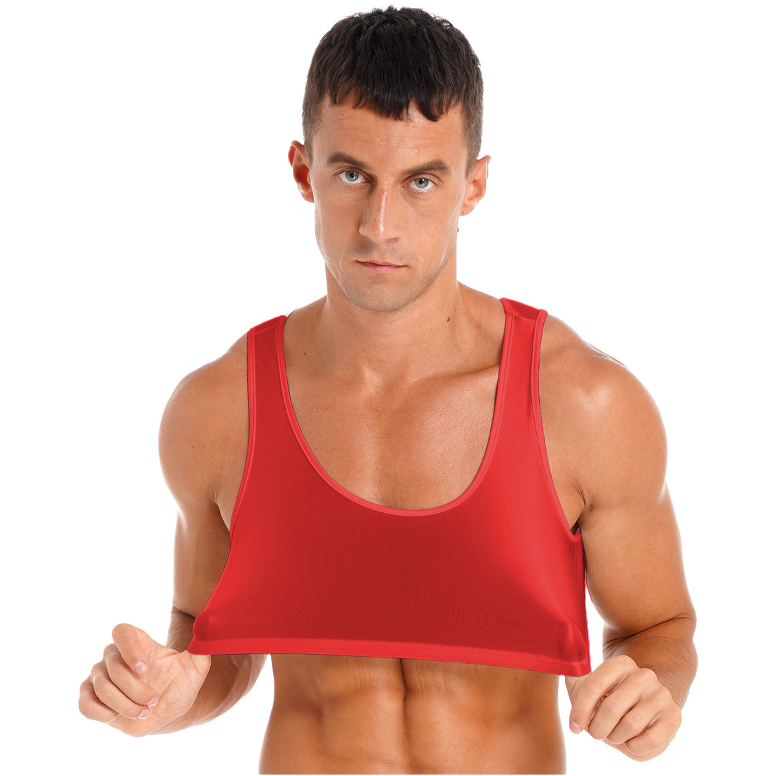 Men's Glossy Sleeveless Crop Tank Tops Vest Muscle Half T-Shirt Undershirt for Gym Sport Workout Training Exercise Bodybuilding