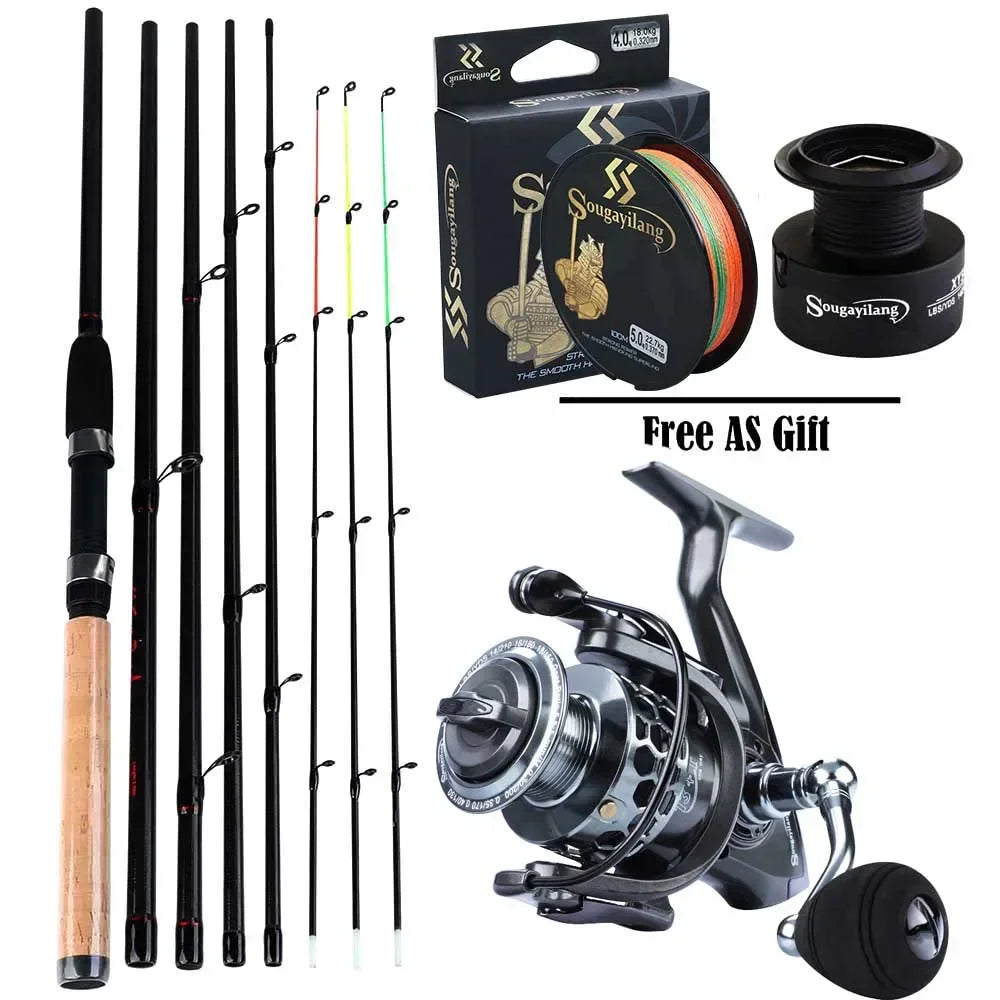 Sougayilang 3m L M H Power Spinning Feeder Fishing Rods and 3000 Series Spinning Fishing Reel with Fishing Line Full Kit Pesca