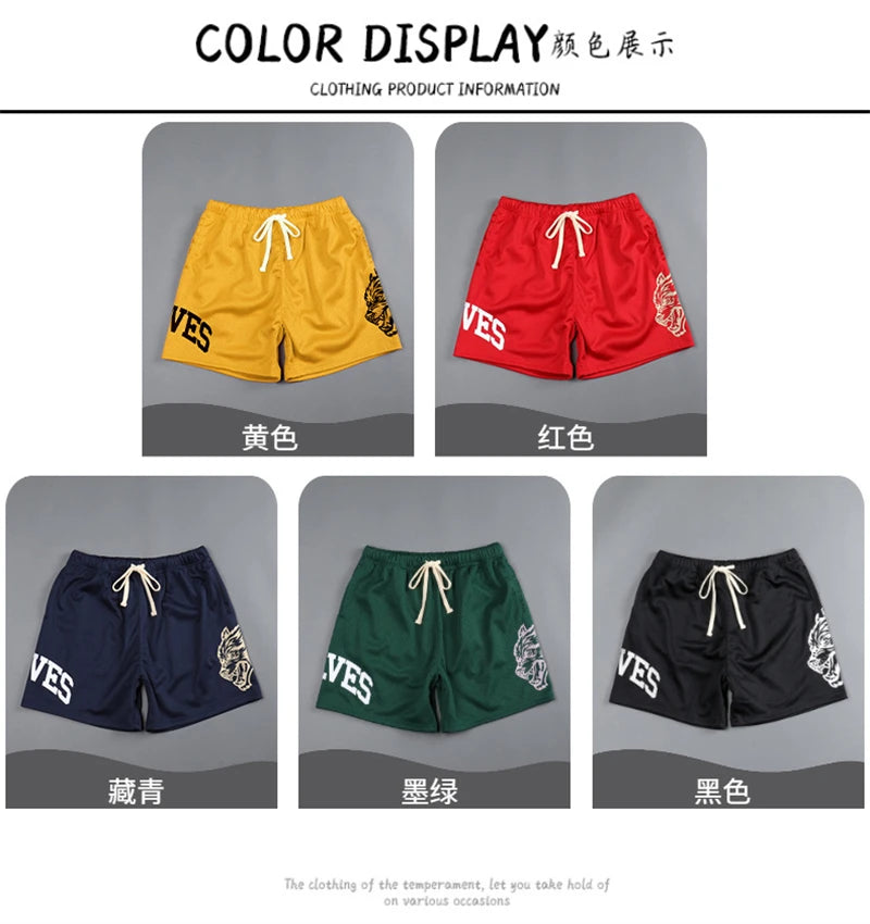 New streetwear fashion casual men's shorts quick dry breathable mesh loose five quarter pants sports fitness basketball pants