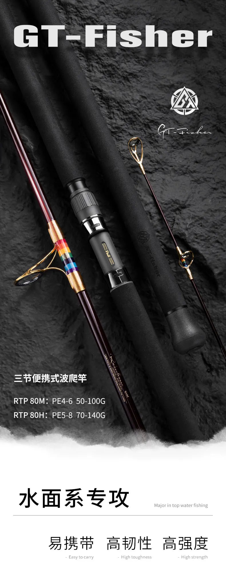 ECOODA GT FISHER POPPING ROD 2.4M 3SEC  PORTALBE POWER GT POPPING ROD LURE 50-100G/70-140G OCEAN FISHING ROD Fuji SIC guide