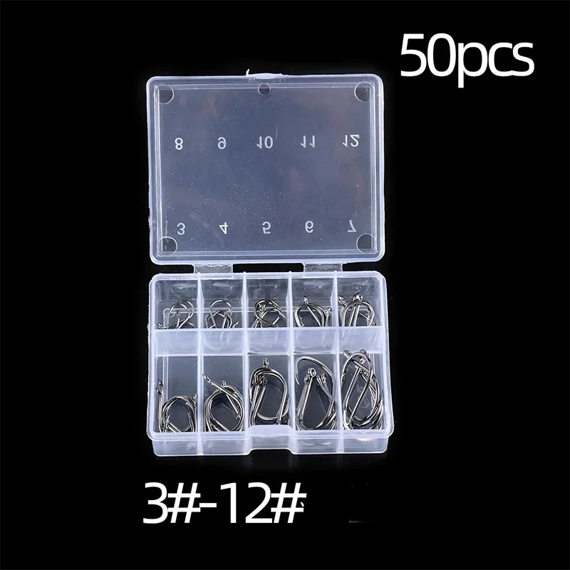 Fishing Hooks Carbon Steel Strong Sharp Silver Circle Fishhook 3#-12# Jig Barbed Pesca Portable Lure Bait Tackle 50-1600Pcs/Box