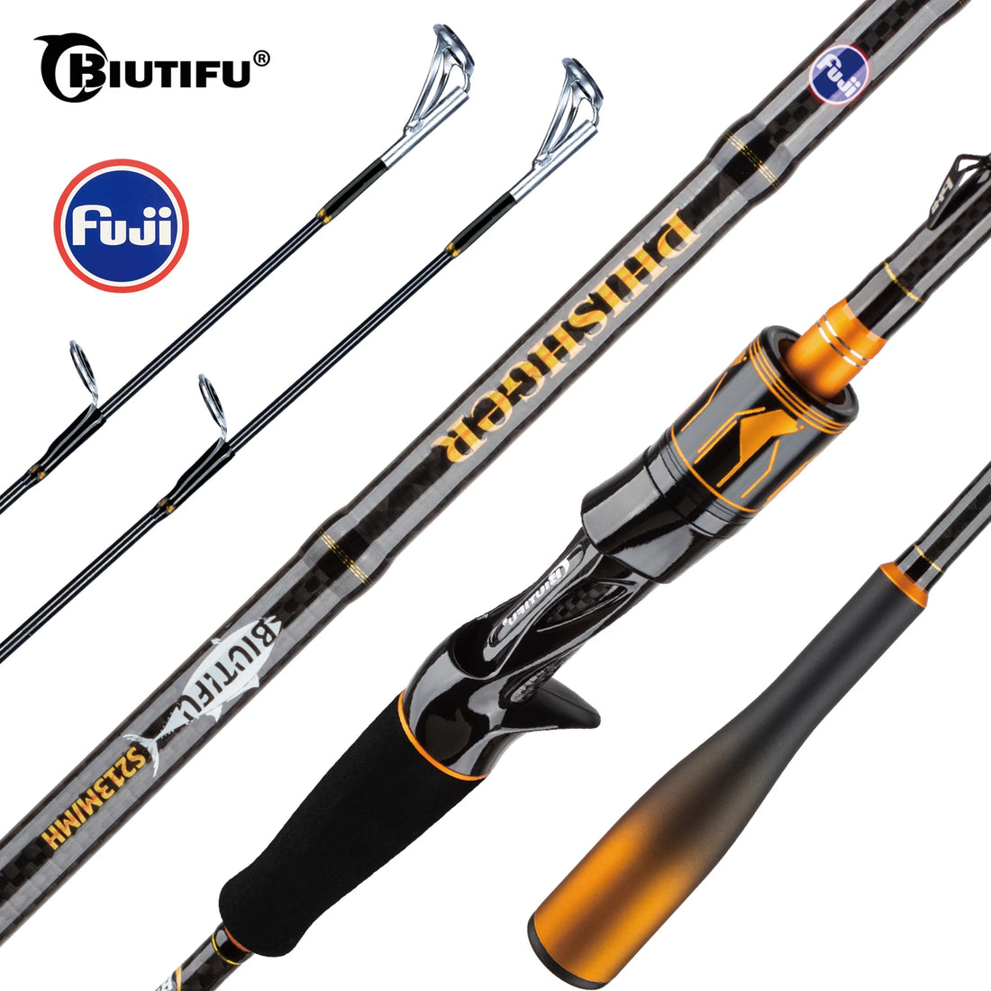 BIUTIFU Spinning Casting 2Tips Fishing Rods 1.8~2.7m Fuji Guide 2Sections T1000Carbon Baitcasting 7-80g Lure Bass Pike Fast Pole