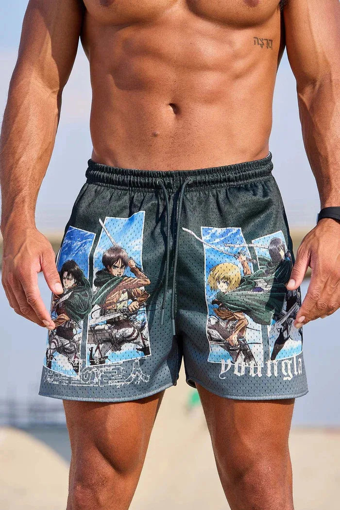 2024YAAmerican men's casual shorts spring and summer new mesh quick drying breathable shorts casual beach pants