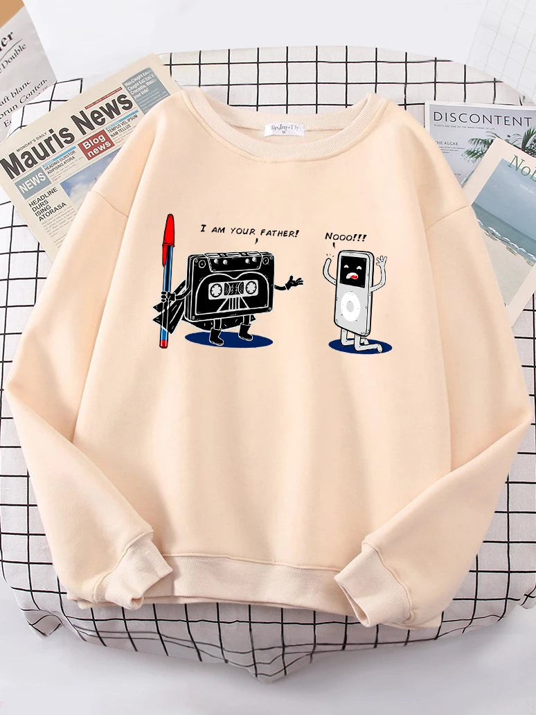 Funny Music Player Design Hoody Women's Street Casual Sweatshirt All-match Loose Hoody simple Fleece LooseFemale Pullover Tops