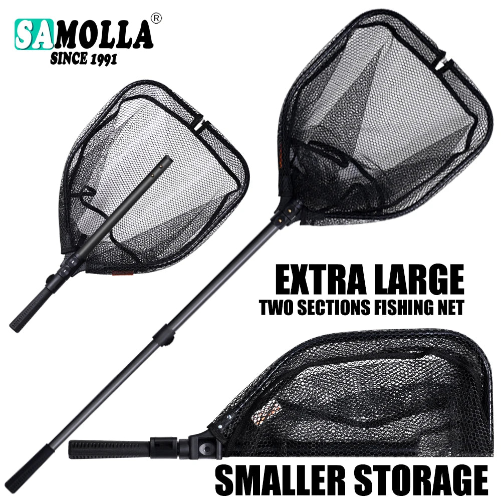 Large Size Fishing-Net Rubber Coated Landing Net Pole Easy Catch&Release Foldable Telescopic Sea Fishing Goods Accessorie