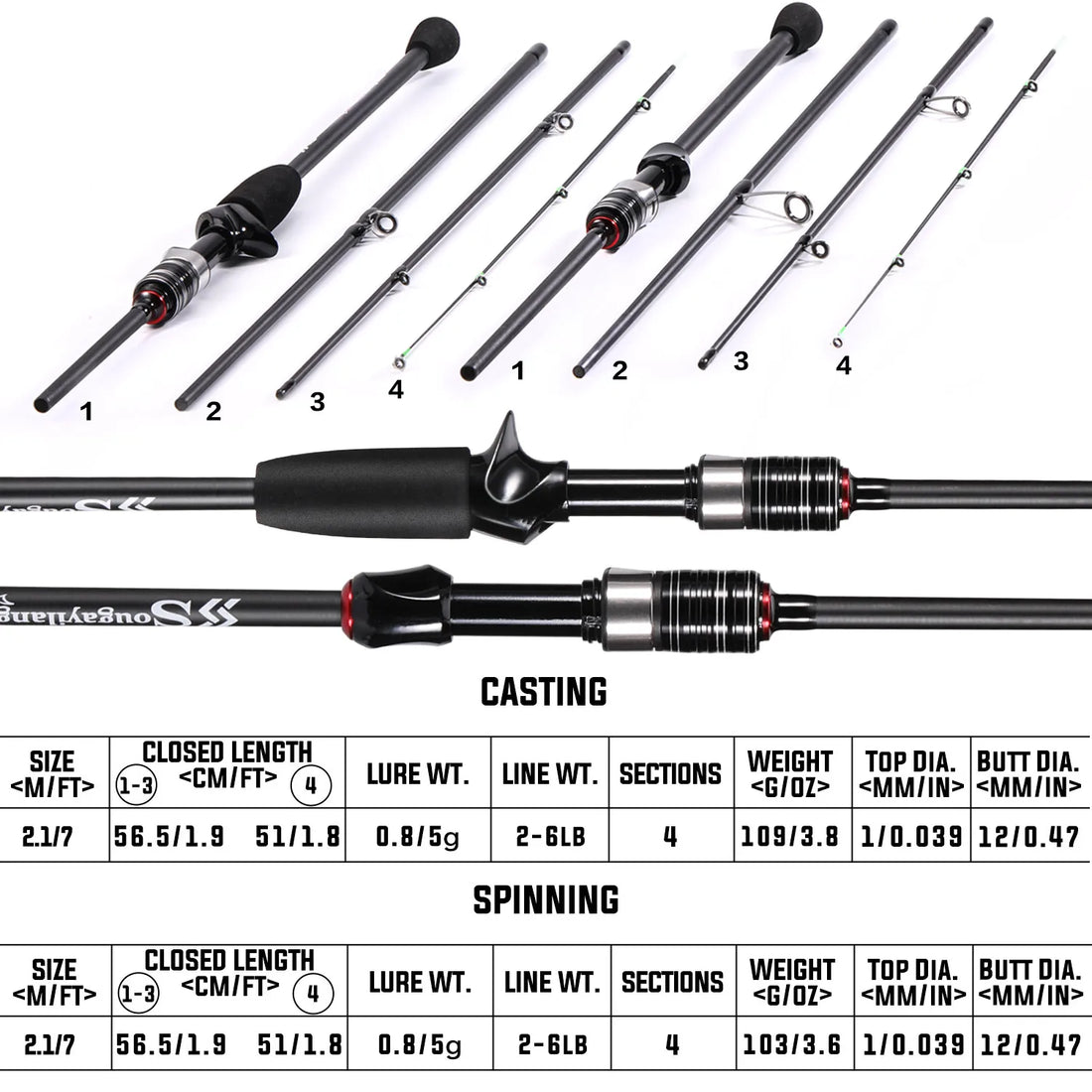 Sougayilang Fishing Rods 2.1m UltraLight Carbon Fiber Casting Rod and Pike Spinning Rod Max Drag 5kg with EVA Handle Pole Pesca