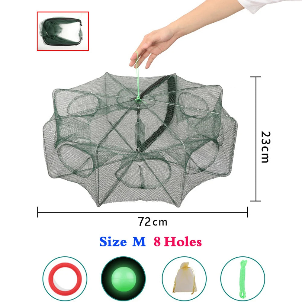 Folded Fishing Bait Trap, 6/8/12/16/20 Holes Foldable Fishing Nets for Fish/Crab/Shrimp/Crawdad Catcher Upgrade Large Space Gift