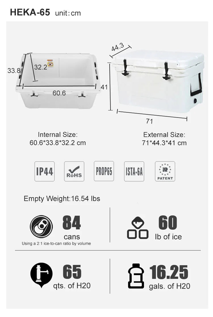 65 High performance rotomolded camping fishing hunting big hard cooler box ice chest