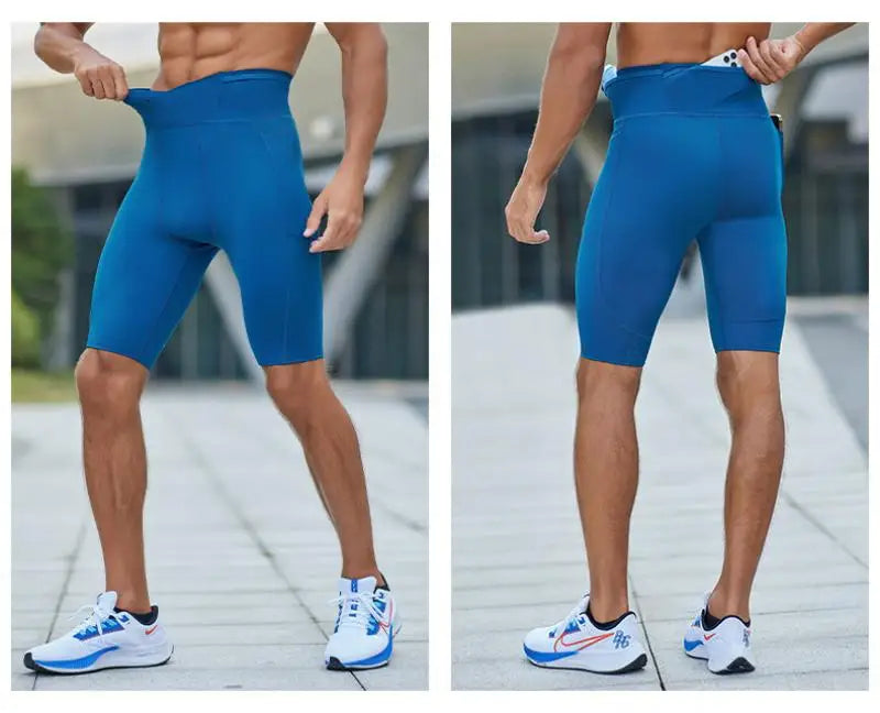 Compression Pants Marathon Running Tights Men Quick Dry Workout Training Basketball Jogging Fitness Gym Sport Shorts with Pocket