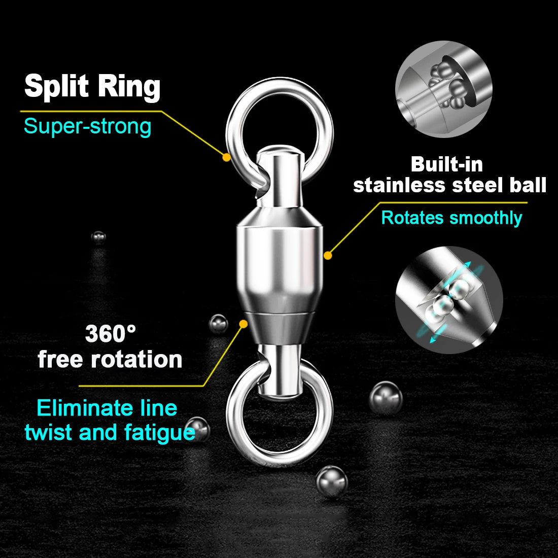 FishTrip Ball Bearing Swivels 10-100pcs Fishing Swivel Solid Welding Ring Stainless Steel Heavy Duty Saltwater Swivel Catfish