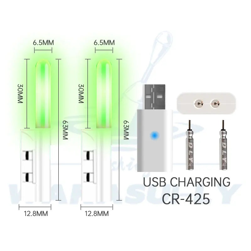 New 2-Piece LED Night Light Electronic Fishing Rod Light CR425 Rechargeable Battery+Dual Port USB Charging Night Fishing Tackle