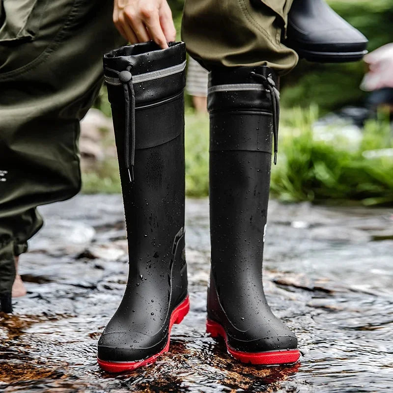 Men's Fashionable InsTrendy Waterproof Non-slip High Top Rain Boots With Thick Sole And Wear-Resistant Rubber Shoes For Fishing