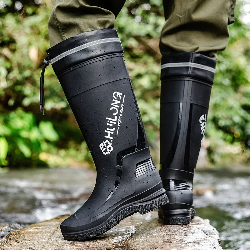 Men's Fashionable InsTrendy Waterproof Non-slip High Top Rain Boots With Thick Sole And Wear-Resistant Rubber Shoes For Fishing