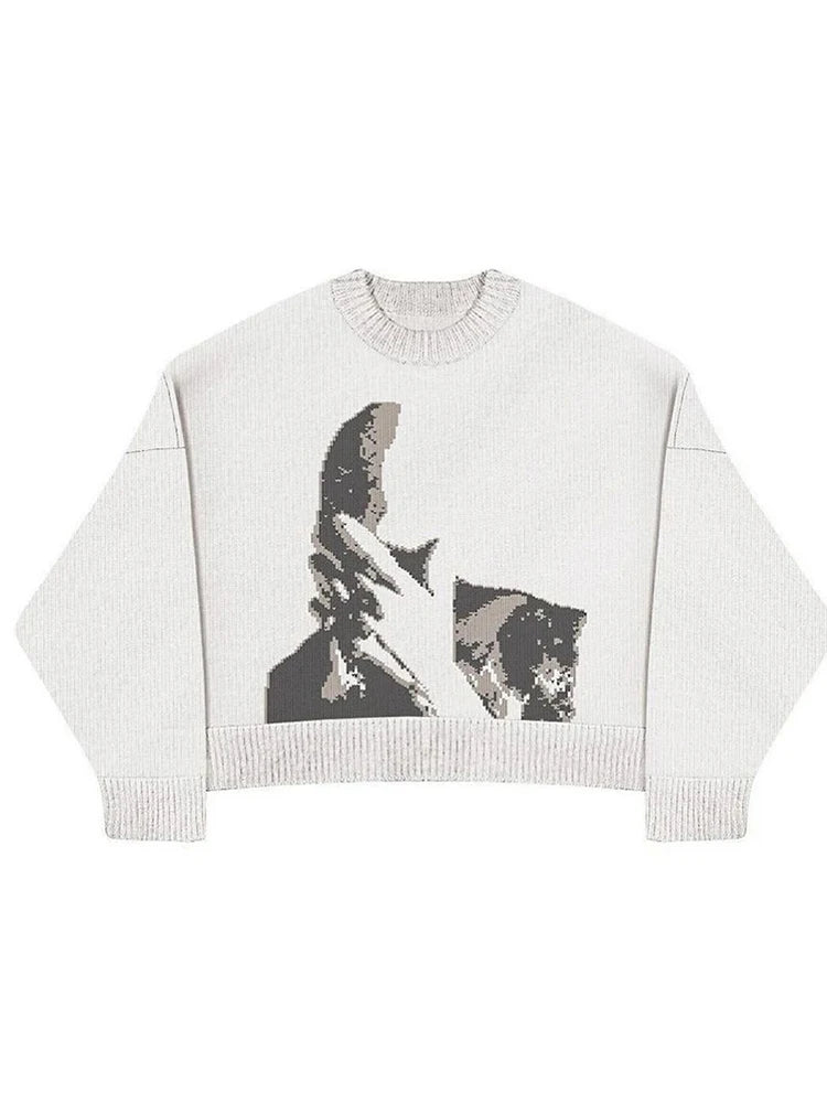 Y2k Women's Knitting Gothic Print Pattern O Neck Pullover Sweater Streetwear Girls Oversized Harajuku Knitwear Sweaters