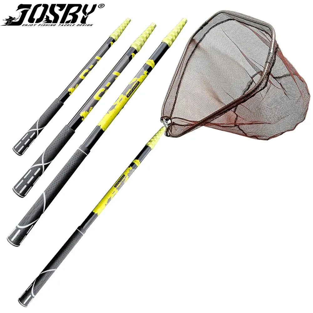 JOSBY Fishing Net Telescoping Foldable Landing Net Pole Lightweight Carp Carbon Fiber Folding Sea Hand Dip Net 3M/4M/2.1M Tackle