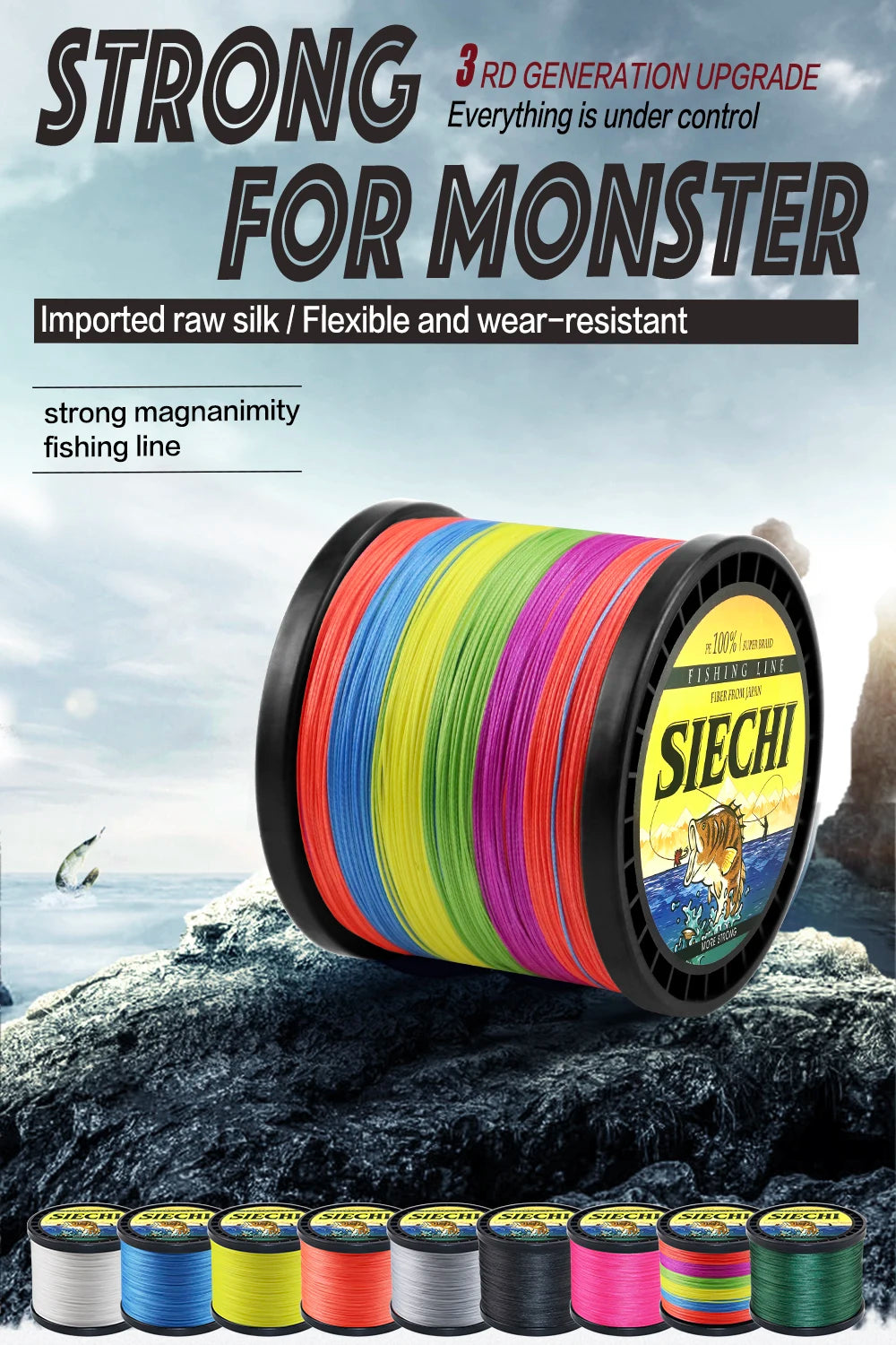 SIECHI Strong 300M-1000M 12 Strand Weaves PE Braided Fishing Line Multifilament 12 Braid Wire 33-150LB Carp Fishing Accessories