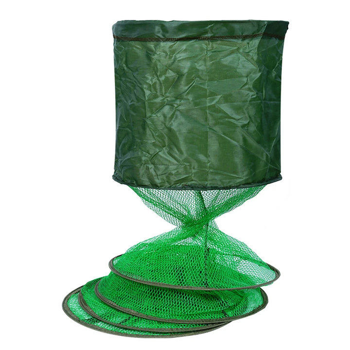 Portable Nylon Mesh Net Fish Storage Fishing Accessories Steel Ring Folding Fish Cage Fishing Trap Net Fish Basket Tackle