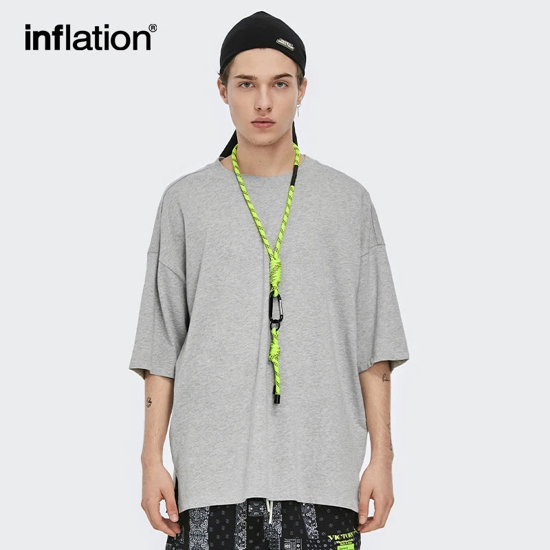 INFLATION Summer Short Sleeve Tees Unisex Casual Plain T-shirts 100% Cotton Oversized Tees Men Fashion Hip Hop T-Shirts 0057S21