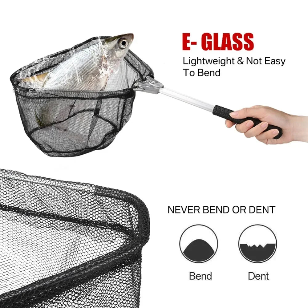 150/170cm Telescopic Landing Net Folding Fishing Pole Extending Fly Carp Course Sea Mesh Foldable Fishing Net for Fly Fishing