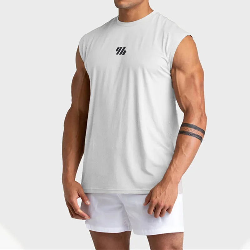 2024 Summer New Men's Fitness Tank Top Bodybuilding Sleeveless Workout Vest Quick-Dry Mesh Gym Running Shirt Men's Apparel