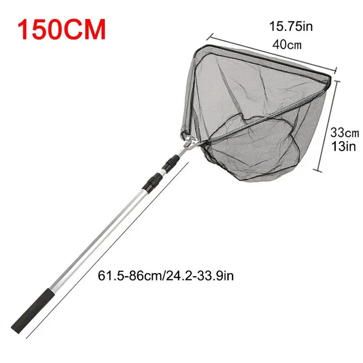 150/170cm Telescopic Landing Net Folding Fishing Pole Extending Fly Carp Course Sea Mesh Foldable Fishing Net for Fly Fishing