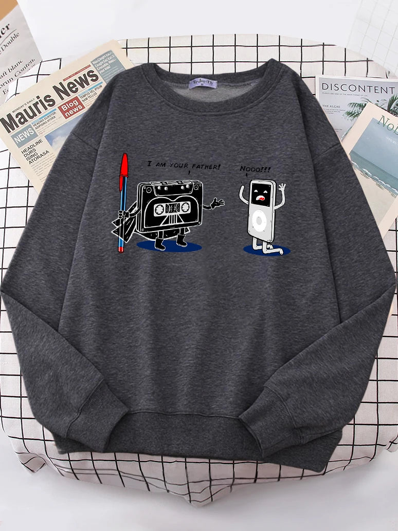 Funny Music Player Design Hoody Women's Street Casual Sweatshirt All-match Loose Hoody simple Fleece LooseFemale Pullover Tops