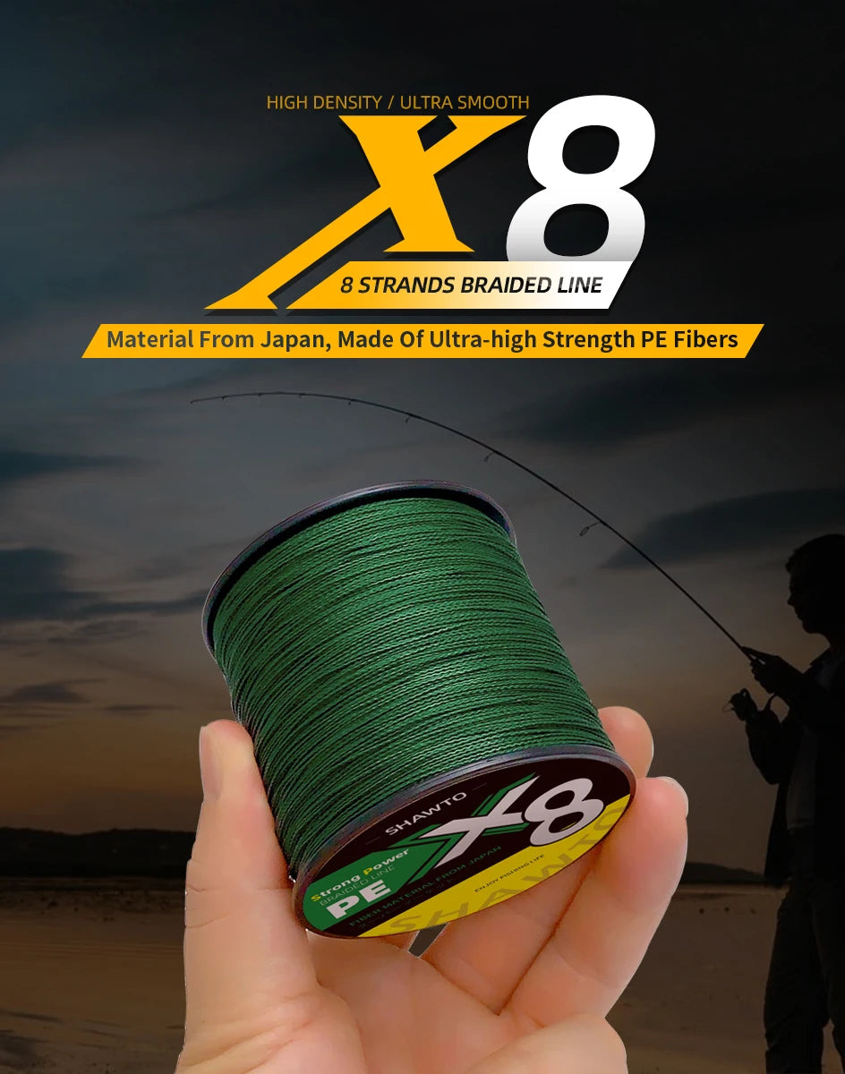 Shawto X8 Strong 300M 1000M 8 Strand Weaves PE Braided Fishing Line Multifilament Japan Wire 14-100LB Carp Fishing Accessories