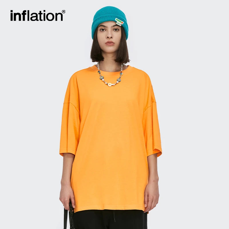 INFLATION Summer Short Sleeve Tees Unisex Casual Plain T-shirts 100% Cotton Oversized Tees Men Fashion Hip Hop T-Shirts 0057S21