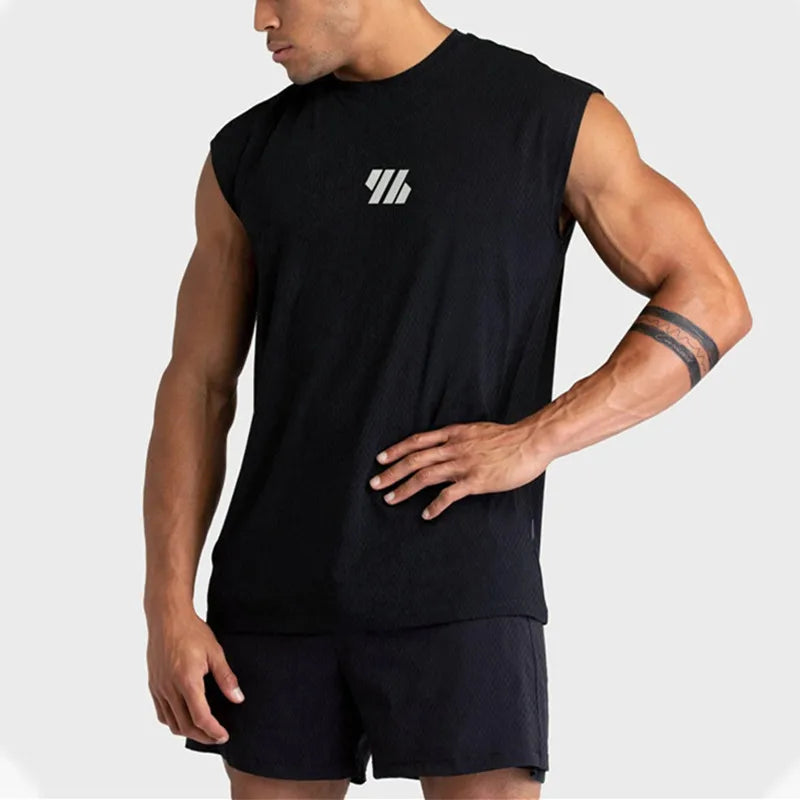 2024 Summer New Men's Fitness Tank Top Bodybuilding Sleeveless Workout Vest Quick-Dry Mesh Gym Running Shirt Men's Apparel