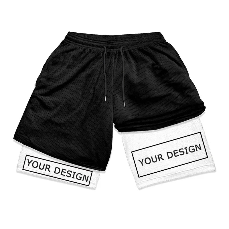 Customized Print 2 in 1 Gym Workout Shorts for Men Athletic Sport Quick Dry Compression Shorts 5 Inch Fitness Running Sportswear