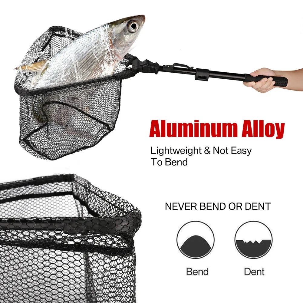 55cm-190cm Telescopic Fishing Net for Salmon Fly Carp Catfish Trout Floating Landing Net Easy Catch & Releasee Foldable