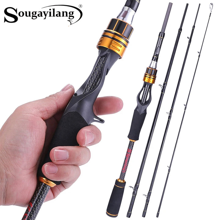 Sougayilang Portable 4 Section Casting Fishing Rods with 24 Ton Carbon Fiber Latest Serpentine Reel Seat UltraLight Pesca