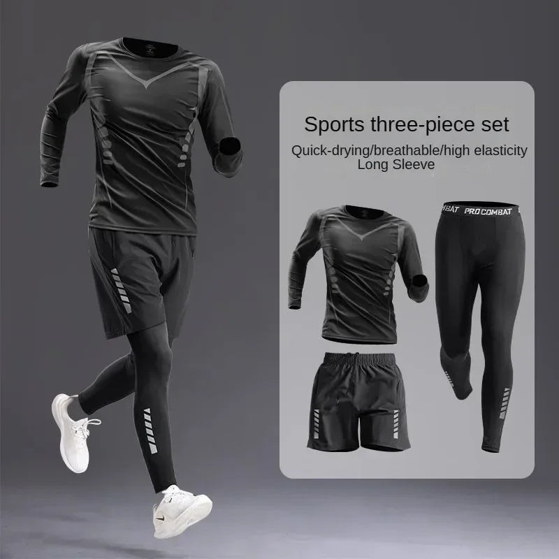 Men's Sportswear 1-5Pcs Suit  All-Season Running Cycling Fitness Quick Drying Clothing Jogging Training Men's Track Suit Set