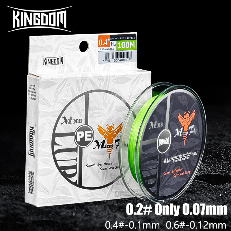 Kingdom Microfly 4 Strands Braided PE Fishing Line 0.2# 0.4# 0.6# 100m 9-12 LB High Quality Casting Far Carp Wire Fishing Tackle