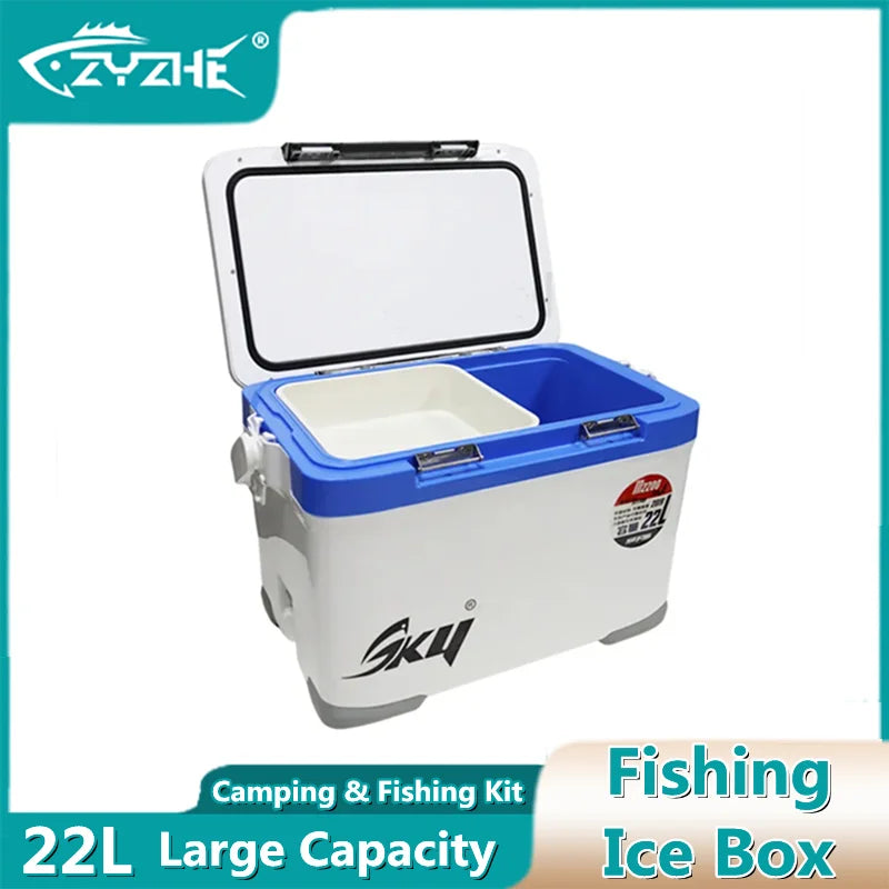 ZYZ  Fishing Ice Box 22L Large Capacity Double-opening Tank Cover Keep Temperature Outdoor Camping Fishing Gear Case