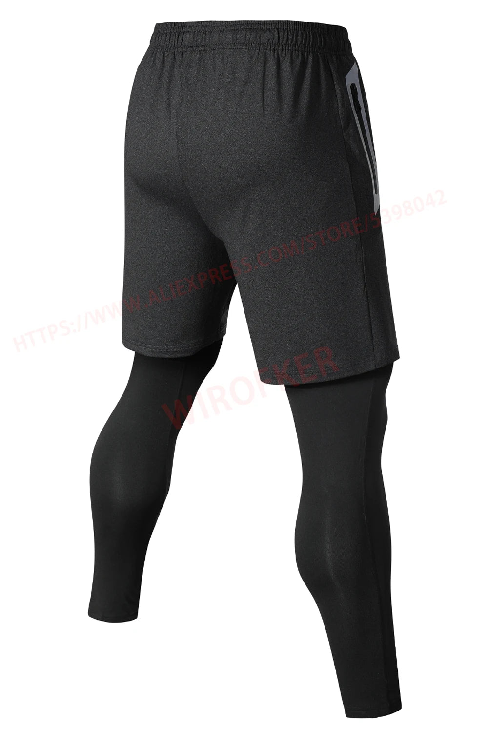 Men Sports Trouser 2 In 1 Compression Training Legging Breathable Joggers Zip Pockets Running Double Deck Fitness Gym Pants