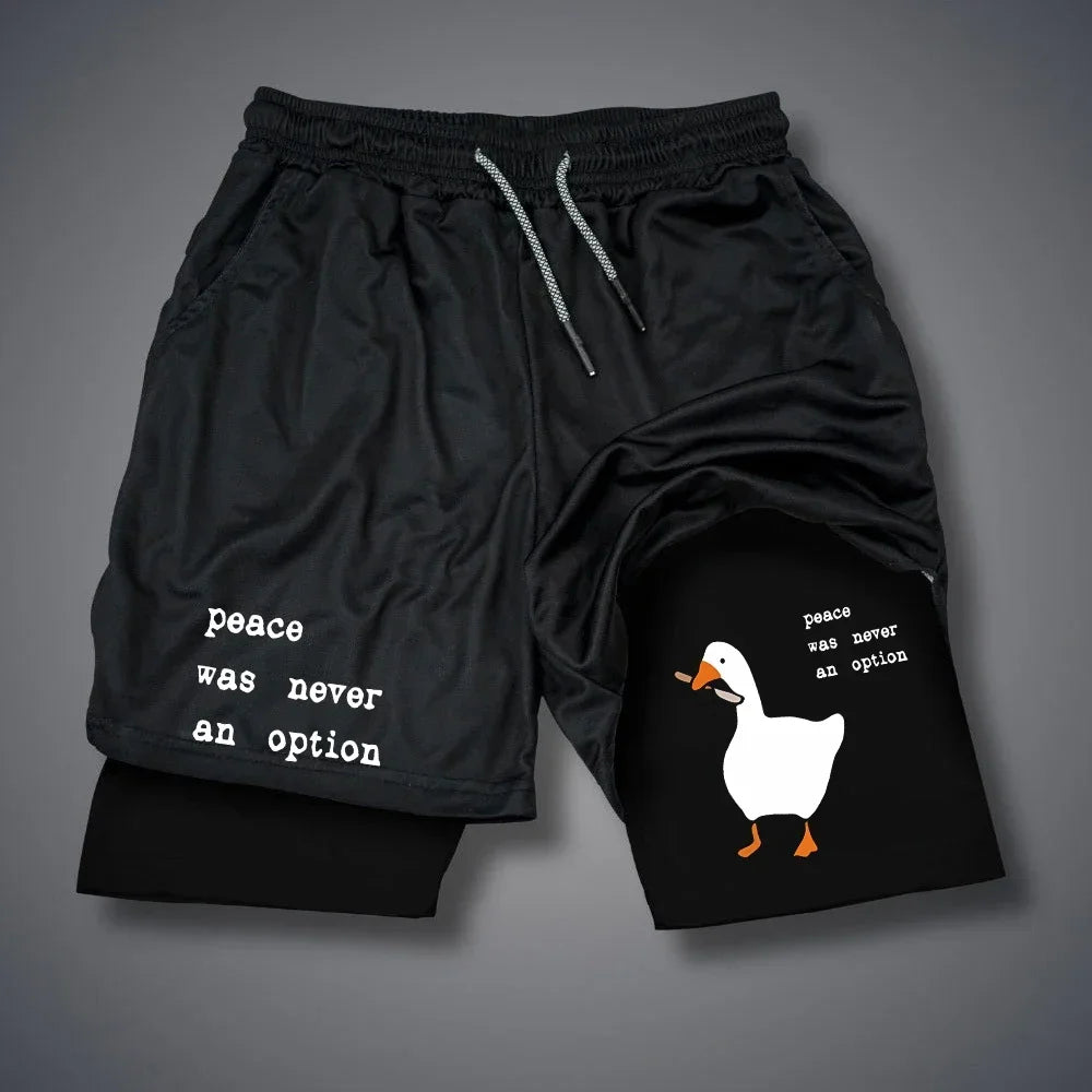 Cartoon Duck Print Men's Shorts Summer Double Layer Letter Print Shorts Quick Drying Pants Fitness Tracksuit Beach Short Pants