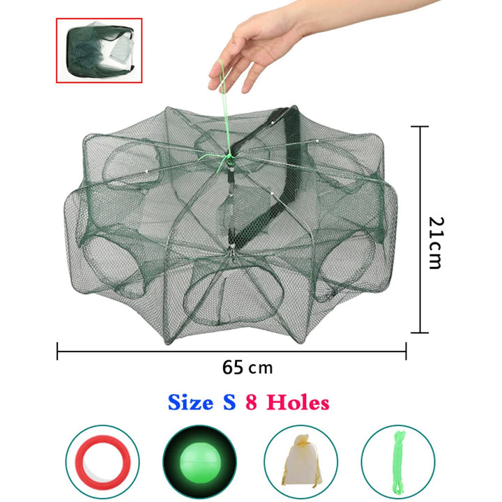 Folded Fishing Bait Trap, 6/8/12/16/20 Holes Foldable Fishing Nets for Fish/Crab/Shrimp/Crawdad Catcher Upgrade Large Space Gift