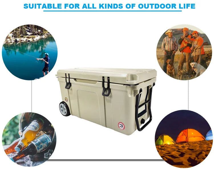 Portable Rotomolded Wheel Cooler Box, Fishing Tackle Boxes, Ice Chest, Fishing Products, 75L