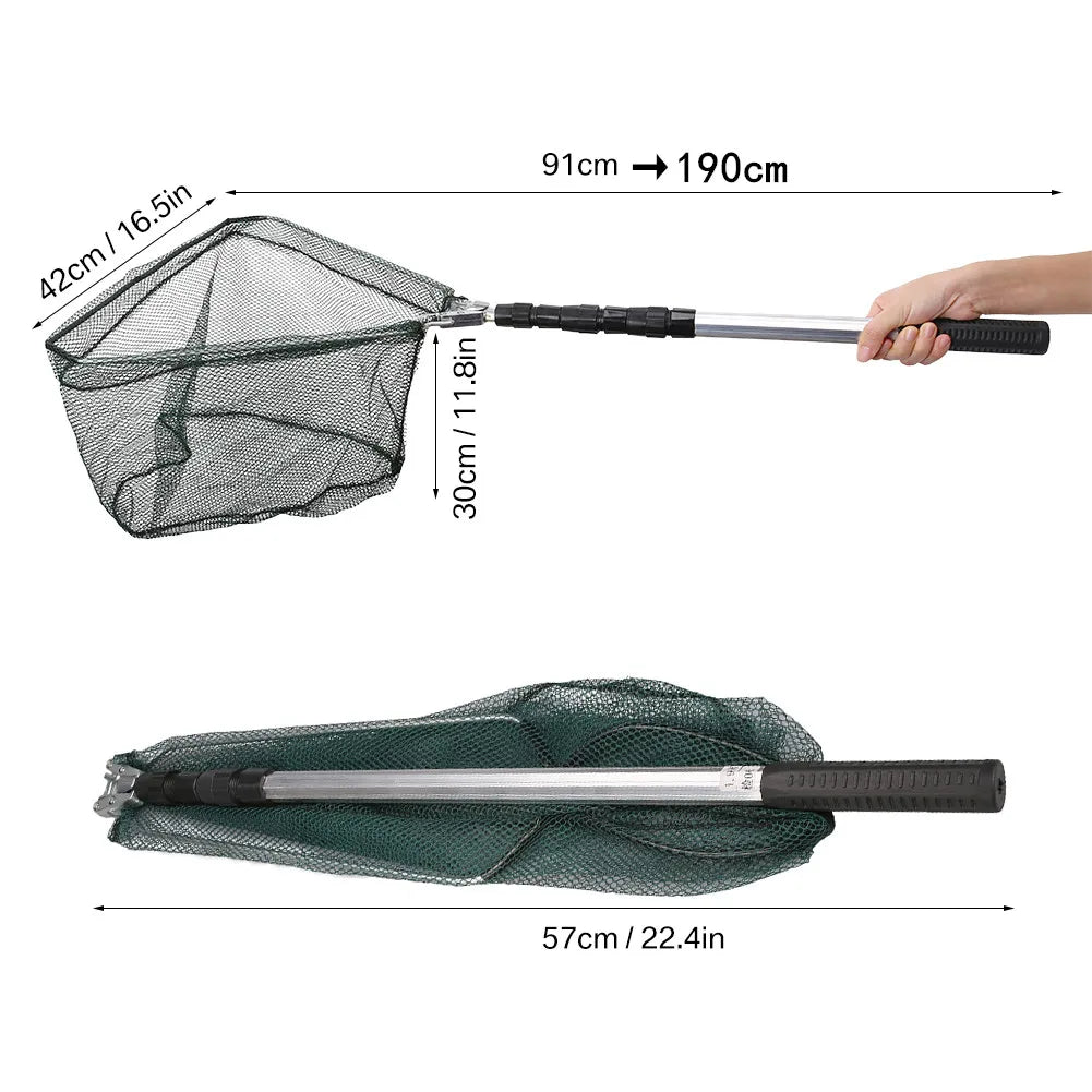 55cm-190cm Telescopic Fishing Net for Salmon Fly Carp Catfish Trout Floating Landing Net Easy Catch & Releasee Foldable