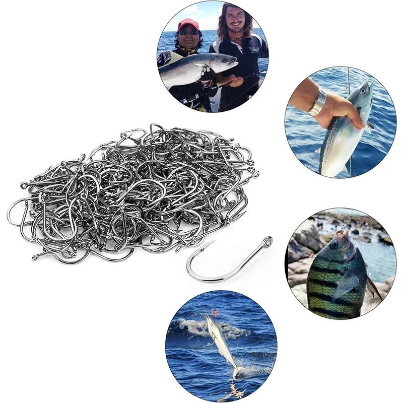 Fishing Hooks Carbon Steel Strong Sharp Silver Circle Fishhook 3#-12# Jig Barbed Pesca Portable Lure Bait Tackle 50-1600Pcs/Box