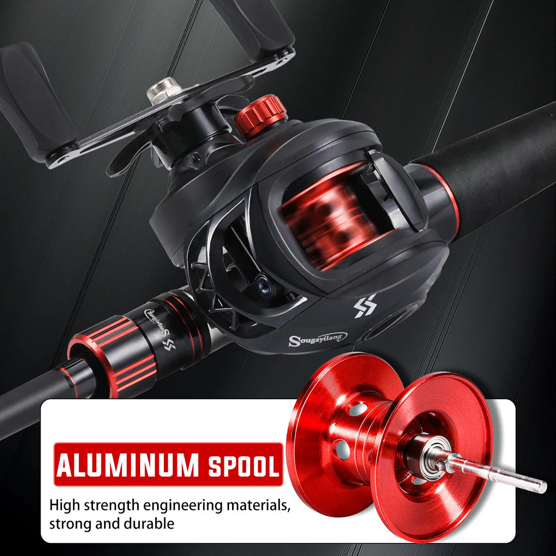 Sougayilang Fishing Rod Reel Combo 1.8~2.1m Carbon Fiber Casting Rod and 7.2:1 Gear Ratio Baitcasting Ree Max Drag 10kg for Bass