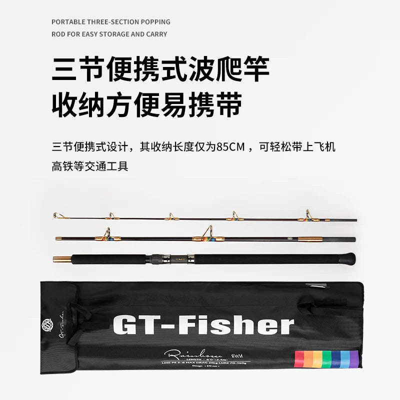 ECOODA GT FISHER POPPING ROD 2.4M 3SEC  PORTALBE POWER GT POPPING ROD LURE 50-100G/70-140G OCEAN FISHING ROD Fuji SIC guide